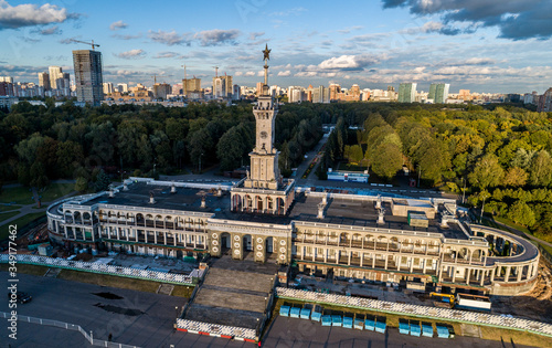 An aerial view taken with a drone shows North River Terminal or Rechnoy Vokzal in Moscow, Russia photo