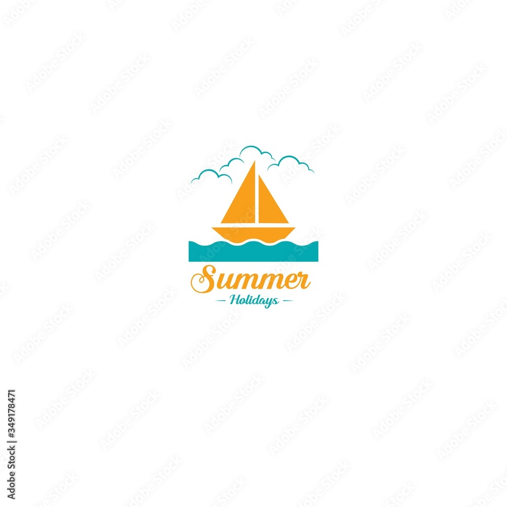 summer logo with a sailboat symbol of a flat design concept summer logo with a sailboat symbol of a flat design concept