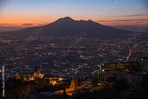 Mount Vesuvius Seen From Its South Side. Evening Lights Coming On.