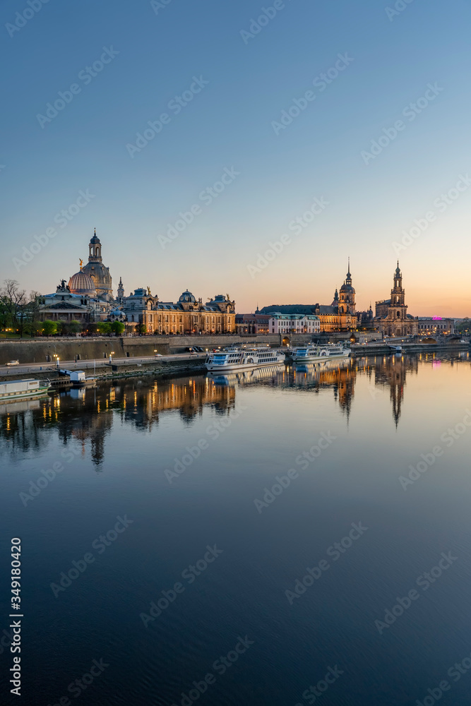 Dresden Skyline in the Evening Vertical, Saxony, Germany