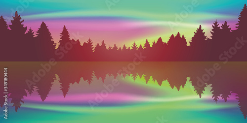 aurora borealis beautiful polar lights by the lake vector illustration EPS10
