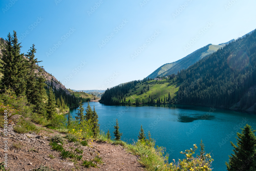 Amazing high-mountain crystal lake in Kazakhstan