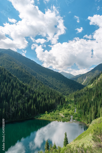 Amazing high-mountain crystal lake in Kazakhstan