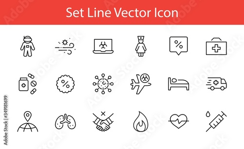 Set of Coronavirus Protection Vector Line Icon. Contains such Icons as Ambulance, Novel CoronaVirus, Protective Measures, Symptoms, Incubation Period and more. 32x32 Pixels. Editable Stroke