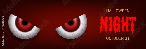Halloween background with spooky eyeballs. Greeting card, party invitation or sale banner template