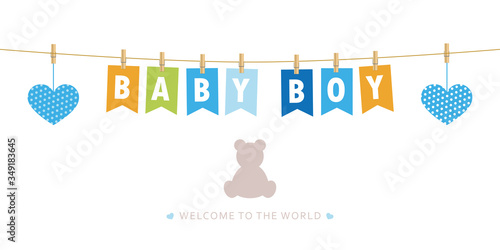 its a boy welcome greeting card for childbirth vector illustration EPS10