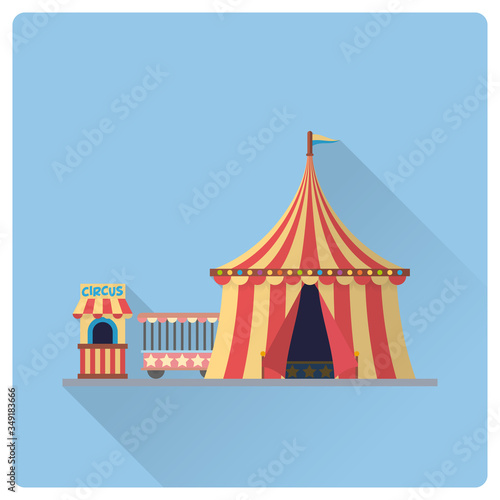 Circus with box office flat design long shadow vector illustration
