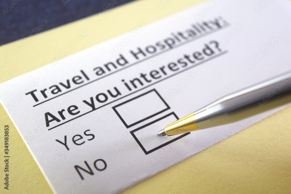 One person is answering question about travel and hospitality. One person is answering question about travel and hospitality.