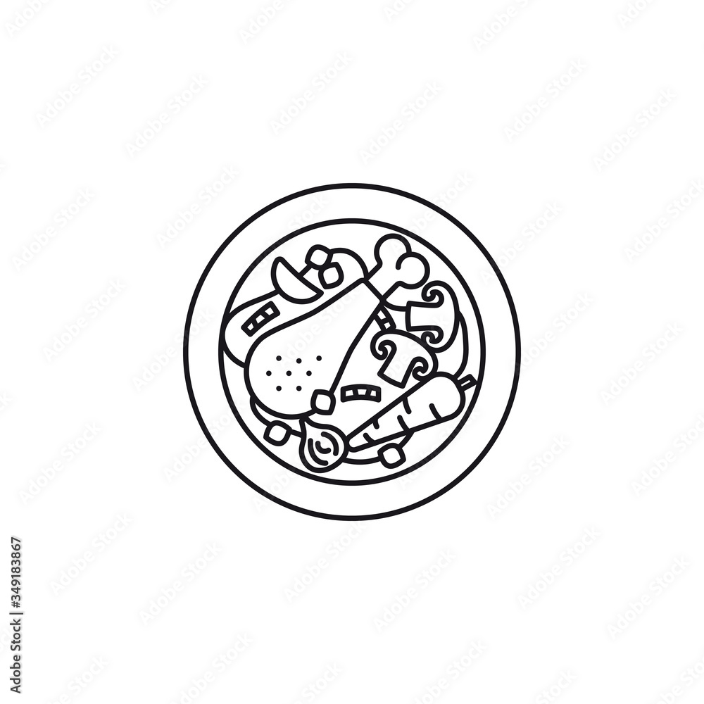 Rooster in wine or Coq au Vin dish vector line icon Rooster in wine or Coq au Vin dish vector line icon
