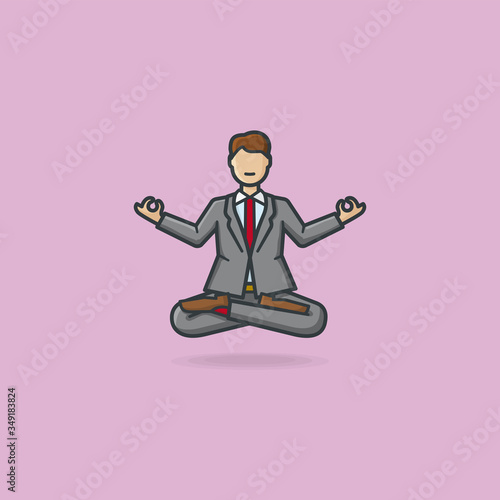Businessman cartoon character levitating practicing meditation vector illustration  for Meditation Day on May 31st.