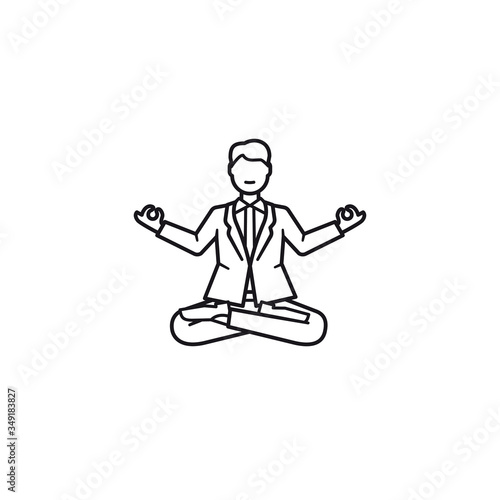 Businessman cartoon character levitating practicing meditation vector line icon
