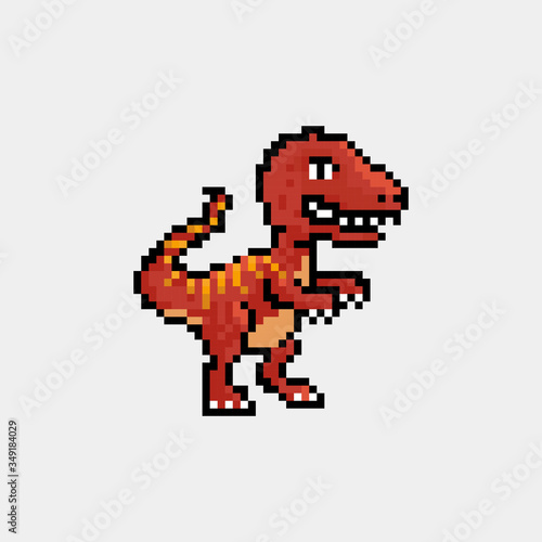 Pixel art 8 bit cartoon T Rex Tyrannosaurus dinosaur character