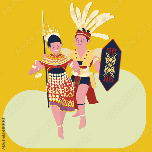 vector illustration of The gawai Dayak (hari gawai)festival:man and women (iban) dance