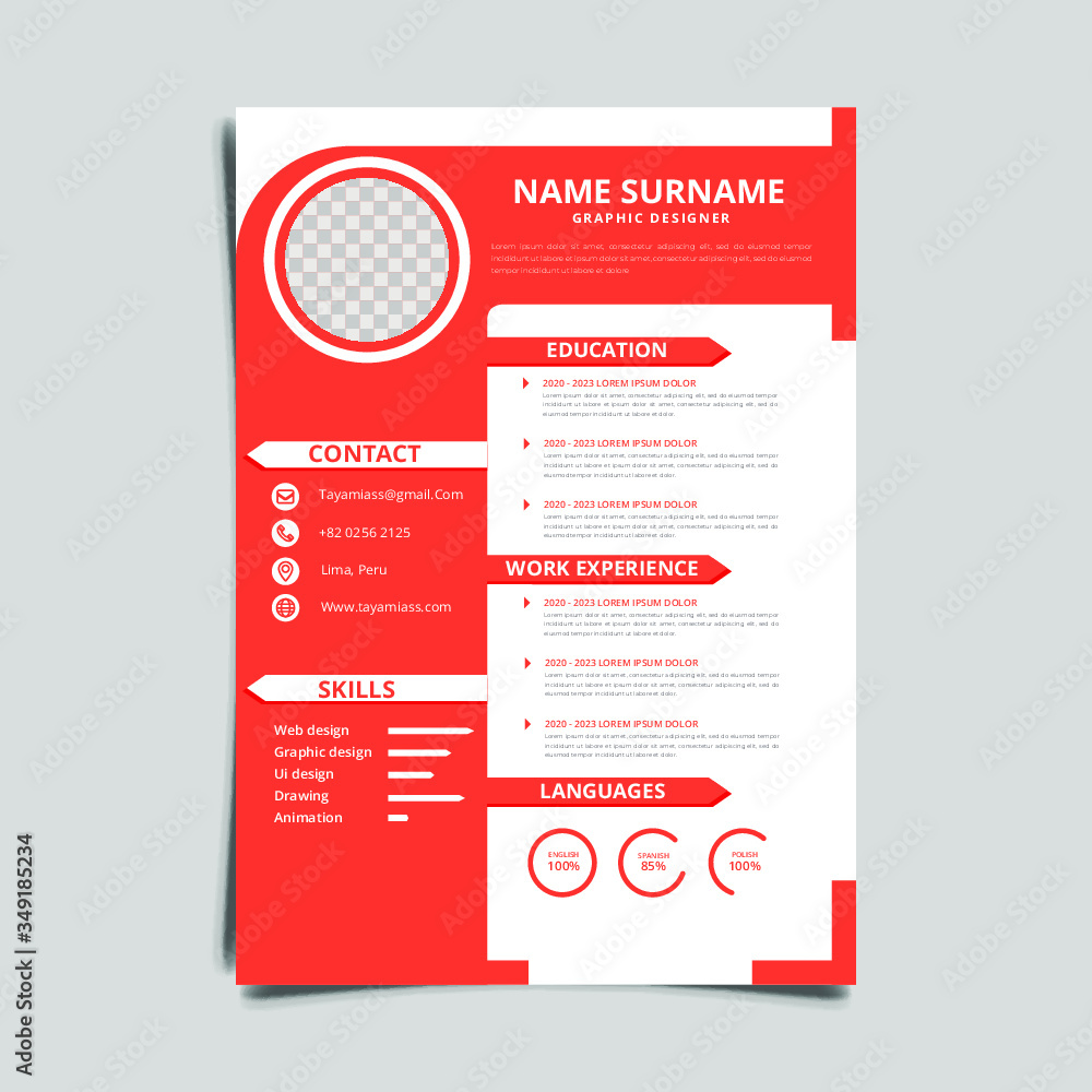 Simple red resume template