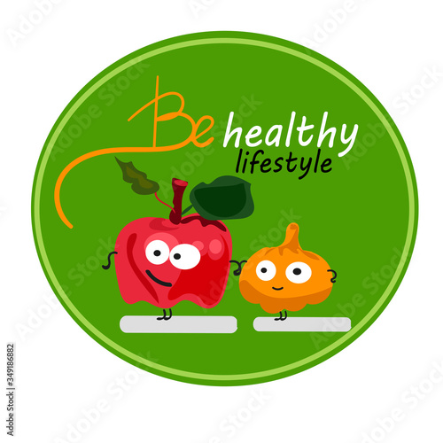 healthy lifestyle sickers with food ,background vector illustration,lettering