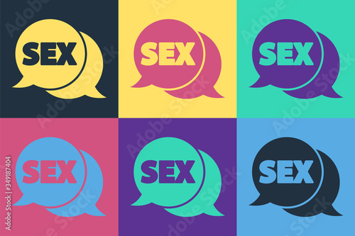 Pop art Speech bubble with text Sex icon isolated on color background. Adults content only icon. Vector