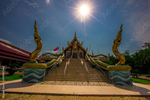 Background of Wat Pa Charoen Rat, Pathum Thani Province Dharma Practice Center 13, Buddhist people come to make merit, Khlong 11 (Sai Klang), Bueng Thonglang Subdistrict Lam Luk Ka District, Thailand © bangprik