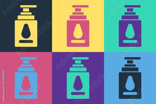 Pop art Personal lubricant icon isolated on color background. Lubricating gel. Cream for erotic sex games. Tube with package box. Vector
