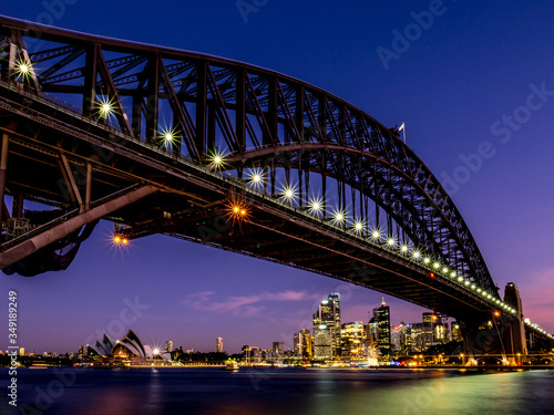 Close up of Sydney Harbour Bridge at night
