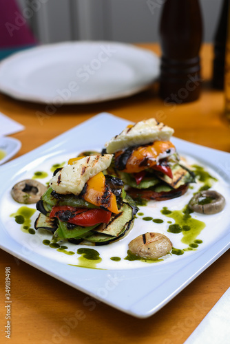 healthy and low-calorie zucchini, eggplant, red pepper, vegetable boiled and mushroom