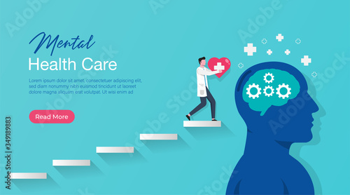 Mental health medical treatment vector illustration. specialist doctor work to give psychology love therapy for world mental health. for poster, flyer, cover, social media printing or website page
