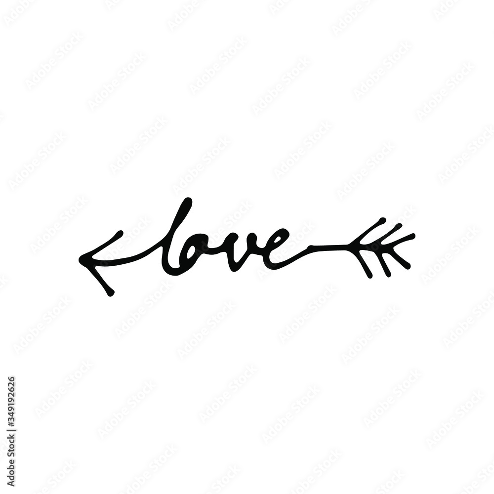handwritten vector arrow with the word love on a white background