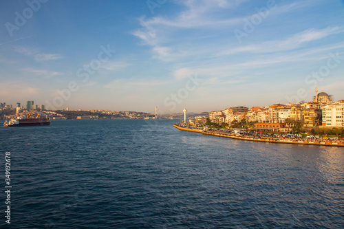 View of the Uskudar district of Istanbul from the Bosphorus at sunset. Turkey © Shyshko Oleksandr