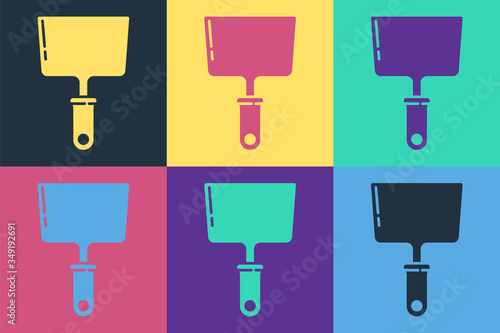 Pop art Putty knife icon isolated on color background. Spatula repair tool. Spackling or paint instruments. Vector