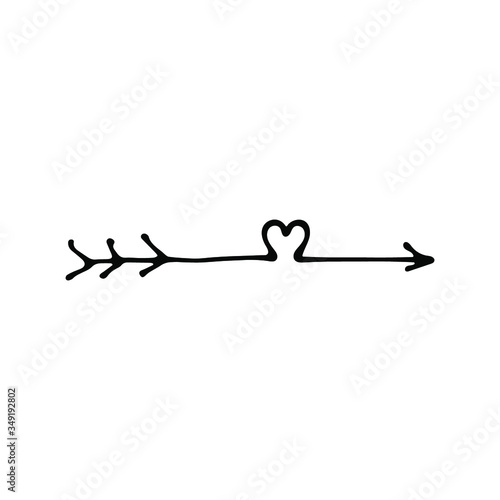handwritten vector arrow with heart on a white background