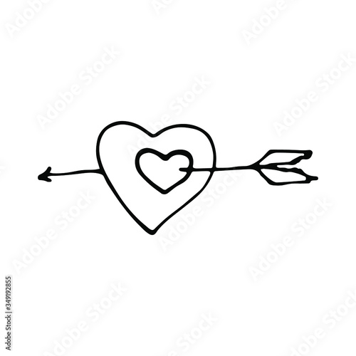 handwritten vector heart that pierces with an arrow on a white background
