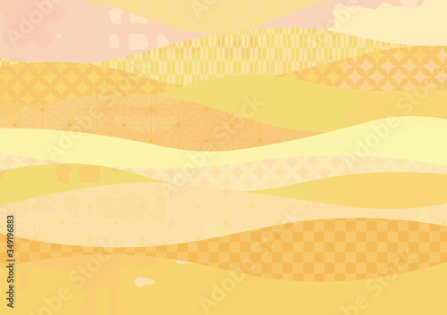 和柄の波模様背景　金色2