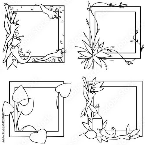 Set of vector black and white graphic frames