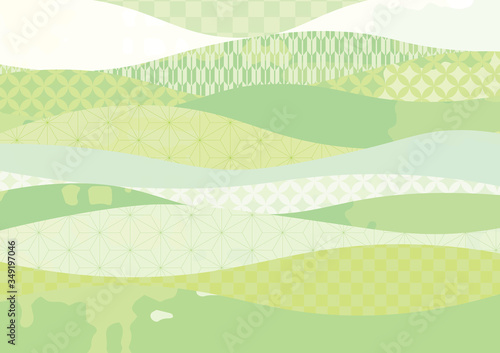 新緑の和柄の波模様背景　緑色