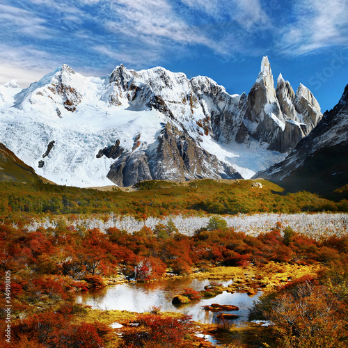 Colorful Autumn mountain landscape Scenery Patagonia 