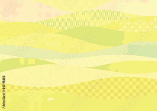 和柄の波模様背景　黄色