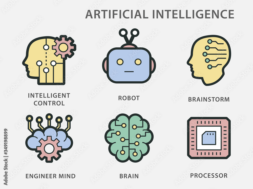 Artificial intelligence icons for graphic and web design.