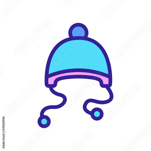 hat with earflaps with ropes pompons icon vector. hat with earflaps with ropes pompons sign. color symbol illustration