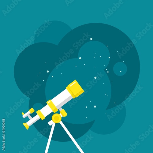 White cartoon telescope searching for stars or opportunities, looking into space.