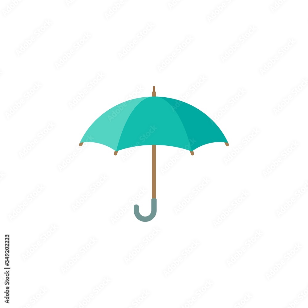 blue open umbrella. Flat icon isolated on white. Flat design. Vector illustration.