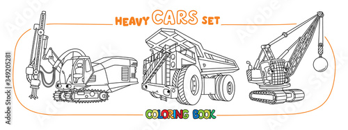 Crushing equipment and dump truck. Coloring book