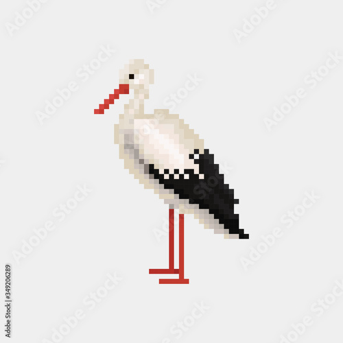 vector pixel art animal stork isolated cartoon
