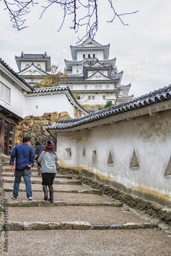 HIMEJI, JAPAN - NOV 15, 2015: Himeji Castle, Himeji City Skyline Cityscape Aerial View. Himeji Castle was first built by Akamatsu Norimura in 1333. It is the largest and most visited castle in Japan. photo