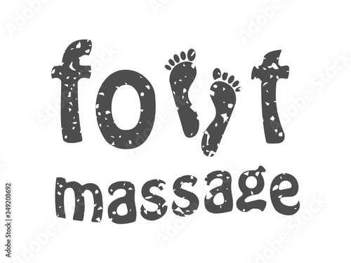 Foot massage rubber stamp. Reflexology.  Silhouette of feet on Brush Stroke in gray for your web site design, app, UI. Stock vector. EPS10.