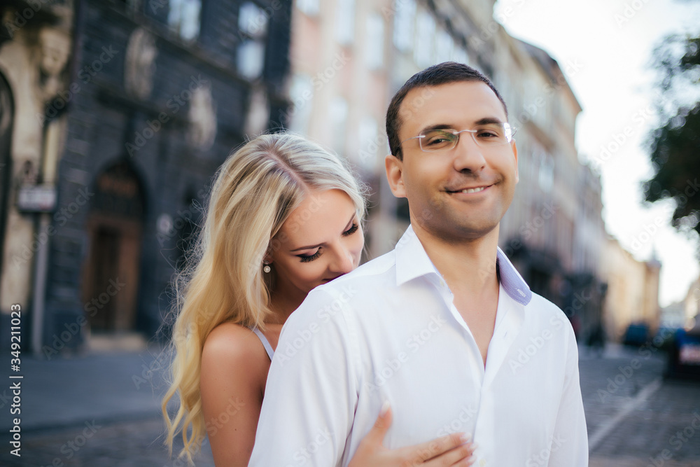 Beautiful couple in love dating outdoors and smiling Beautiful couple in love dating outdoors and smiling