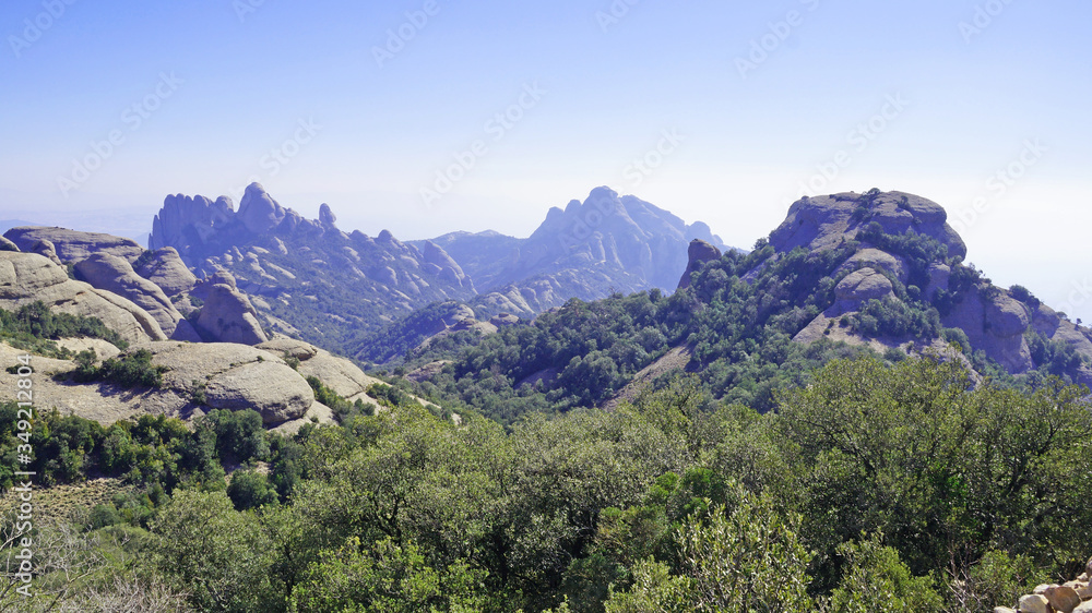 Obraz premium Monserat Mountains in Catalonia. Spain. The rocky mountains of Moncerat rise above the Catalan lands.