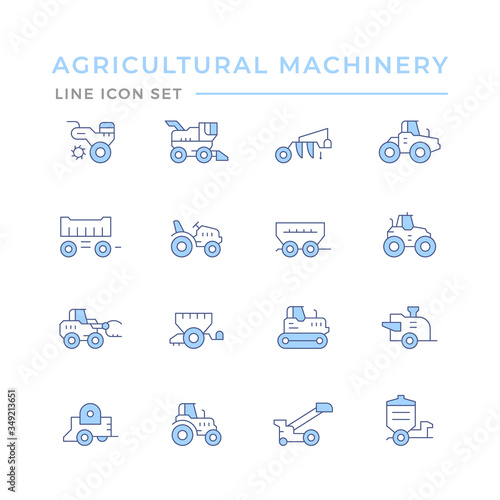 Set color line icons of agricultural machinery