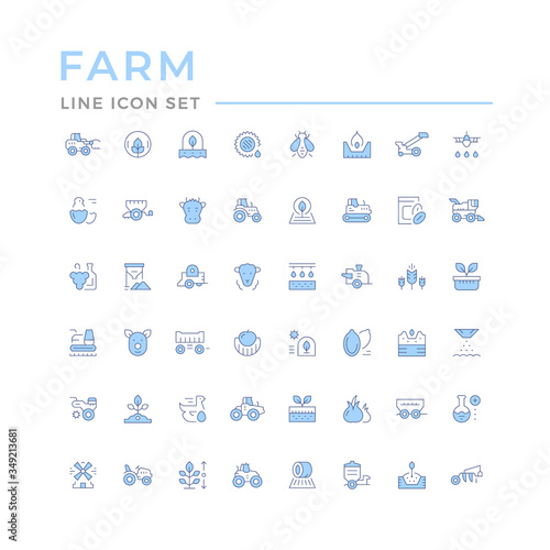 Set color line icons of farming and agriculture