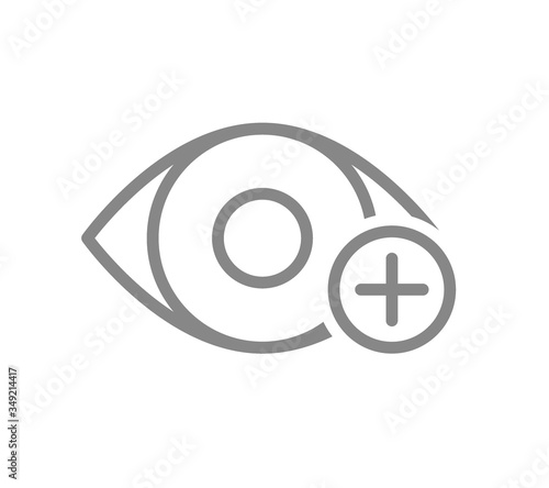 Human eye with plus line icon. Healthy visual organ, hyperopia symbol