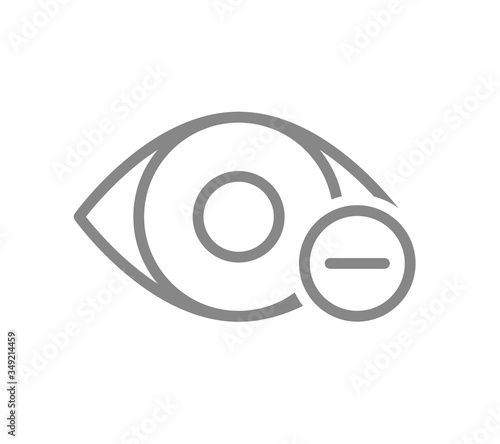 Human eye with minus line icon. Disease visual system, myopia symbol
