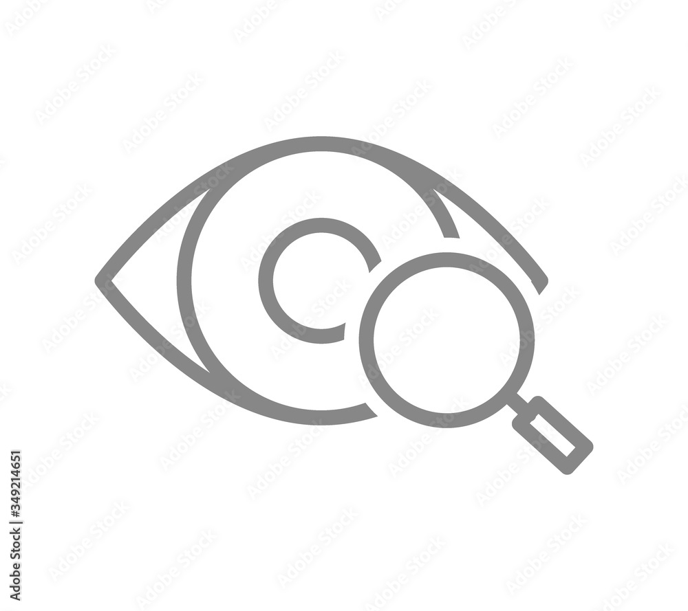 Human eye with magnifying glass line icon. Visual system research, disease prevention symbol Human eye with magnifying glass line icon. Visual system research, disease prevention symbol